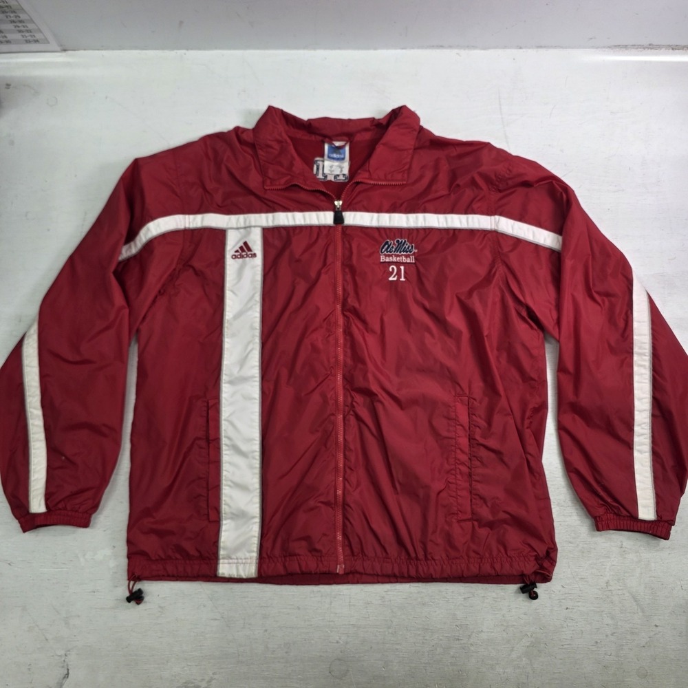 Vintage Y2K Adidas Ole Miss Rebels Basketball Team Issued Zip Windbreaker #21 XL
